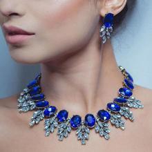 Indian Statement Choker Necklace Jewelry Set Women Fashion Blue Crystal Necklace Earrings Sets Female Large Collar Necklace 2020 2024 - buy cheap