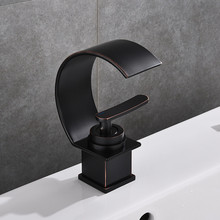 LIUYUE-grifo de lavabo cromado negro/latón para baño, tipo curvo, de boca plana, fría y caliente 2024 - compra barato