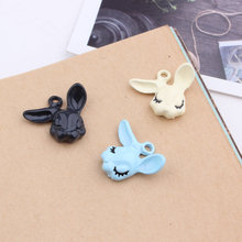 Wholesale 17*20MM Enamel Kawaii Animal Rabbit Head Pendant Charm Craft DIY Jewelry Findings Oil Drop Alloy Bracelet Charm Craft 2024 - buy cheap