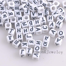 Mixed white Acrylic Russian Alphabet/Letter Cube Pony Beads For Jewelry Making 6x6mm 400PCs YKL0512 2024 - buy cheap