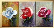 Hand Painted Abstract Home Decoration Red Whit Rose Flower Oil Painting Canvas 3 Panel Art Set Modern Living Room Wall Picture 2024 - buy cheap