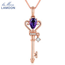 LAMOON- Crown Key Pendant Necklace 6x4mm 0.4ct Natural Teardrop Amethyst 925 Sterling Silver Jewelry  Color S925 LMNI004 2024 - купить недорого
