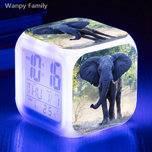 Relógio despertador digital de elefante de pradaria, relógio despertador colorido com sensor tátil e multifunção para quarto infantil, relógio flash 2024 - compre barato