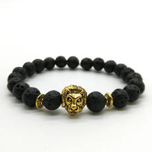 Popular Antique Gold Leo Lion Head Bracelet Men Black Matte Bead Lava Stone Beaded Bracelets For Women Pulseras Hombre 2024 - buy cheap