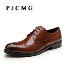 PJCMG-zapatos Oxford de cuero genuino para hombre, calzado de negocios con cordones y punta estrecha, para boda y oficina 2024 - compra barato