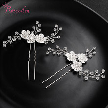 Feminino casamento hairpins pinos de cabelo acessórios de cabelo nupcial cor prata cristal flor headpiece casamento jóias de cabelo re3394 2024 - compre barato