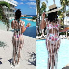 2019 Summer Beach Dress Women Solid White Mesh Bikini Cover Up Women Crochet Cover Up Beach Woman Swimwear Bathing Suit Swimsuit 2024 - buy cheap