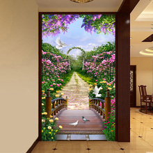 Papel de parede 3d para sala de estar e entrada, mural personalizado, fotos, flores, jardim, estrada, murais 3d, revestimentos de parede, não tecido 2024 - compre barato