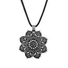 Charme masculino colar de couro tibetab om mandala lótus pingente colares feminino geometria amuleto vintage religioso budismo jóias 2024 - compre barato