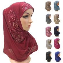One Piece Amira Women Muslim Hijab Hat Rhinestone Head Scarf Cover Wrap Shawl Full Cover Niquabs Ninja Prayer Hat Hair Loss Cap 2024 - buy cheap
