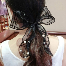 Women Elastic Hair Bands Girl Black Big Bowknot Bunny Ear Pearls Lace Chiffon Ponytail Holder Hair Rope Hair Ring Scrunchies 2024 - buy cheap