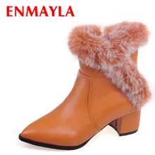 ENMAYLA-Zapatos con dijes de piel para mujer, calzado de tacón alto, puntiagudos, talla 34-47, cálidos, con plataforma, botines de mujer 2024 - compra barato
