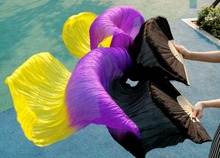 Женская фата для танца живота, шелковая фата из 2016 натурального шелка, 1 пара, 100% * 90 см, черная + фиолетовая + желтая, хит продаж 180 2024 - купить недорого