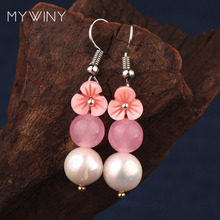 MYWINY ethnic drop long dangle earrings for women color stone shell flower drop green pink blue beads vintage pearl earrings 2024 - buy cheap