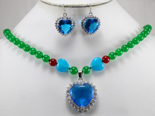 Collar de jade azul y verde de 8MM, colgante de cristal azul cielo, pendientes de gota, conjunto de joyería 2024 - compra barato