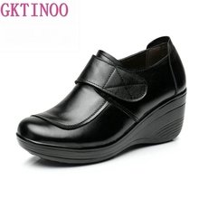 GKTINOO 2022 Wedges Women Shoe Spring Autumn Slip-On High Heels Round Toe Genuine Leather Casual Ladies Platform Shoes Woman 2024 - buy cheap