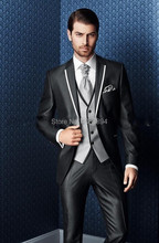 Hot Selling Business Men Suits 3 Piece Black Groom Suit Tuxedos For Men One Button (Jacket +Pant+Vest+Tie) Men Wedding Suits 2024 - buy cheap