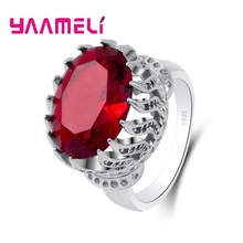 Popular Charm Red Nobel Style Women Ring With Red Clear Stone Pure 100% 925 Sterling Silver Accessories Pretty Party Gift 2024 - buy cheap