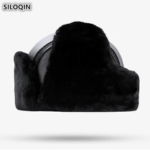 SILOQIN Winter Middle-aged Men's Earmuffs Cap Thick Warm Fur Hat Genuine Leather Bomber Hats Sheepskin Leather Ski Caps For Men 2024 - buy cheap