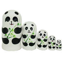 Boneco de panda de madeira para decoração caseira, conjunto com 5 bonecos, babushka, matryoshka russa, pintura à mão, brinquedos para decoração caseira, presentes, novo, 2019 2024 - compre barato