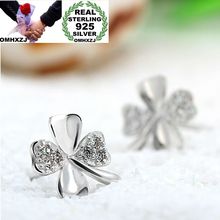 OMHXZJ Wholesale European Fashion Woman Girl Party Wedding Gift Leaves White AAA Zircon 925 Sterling Silver Stud Earrings EA13 2024 - buy cheap