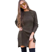 New Autumn Winter Women Solid sweater dress sexy long sleeve slim Bodycon Dresses Split Bandage Dress Knitted Dress vestidos 2024 - buy cheap