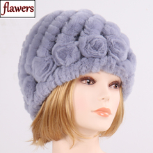 Rusia las mujeres 100% suave Natural gorro de piel de conejo Rex invierno conejo Rex gorro de piel de visón de piel de conejo Rex auténtica sombrero tapa 2024 - compra barato