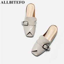 ALLBITEFO brand soft genuine leather women flip flops low heels women summer fashion sexy slippers slides peep toe sandals 2024 - buy cheap