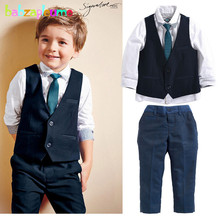 Conjuntos de ropa para niños de 4 Uds./2-6 años/primavera Otoño, moda de lazo de caballero + chaleco + camisa + Pantalones, ropa para traje de bebé, BC1301 2024 - compra barato
