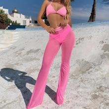 BKLD-pantalones de cintura alta para mujer, parte inferior de malla transparente, de rejilla sólida, transparente, para playa, 2019 2024 - compra barato