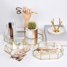 Creative Geometric Nordic Brass Glass Jewelry Storage Tray Transparent Glass Jewelry Box Home Decoration Ornaments 2024 - buy cheap