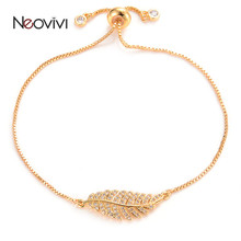 Neovivi Shiny Leaf Charm Bracelet White CZ Plant Bracelets for Women Jewelry Cubic Zirconia Copper Adjustable Bangle DIY Craft 2024 - buy cheap