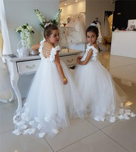Flower Girls Dresses For Weddings Ruffles Lace Tulle Pearls Backless Princess Children Kids Birthday Party Dress Communion Gown 2024 - buy cheap