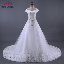 Vestido de casamento de luxo em cristal wx0085, vestido de noiva bordado com lindas pérolas, vestido de princesa para baile de casamento 2024 - compre barato