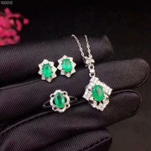 Natural green emerald ring earrings Pendant Natural Gemstone Jewelry Set 925 Silver Elegant Stars geometry Women wedding jewelry 2024 - buy cheap