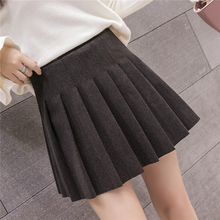 Saias de lã cintura alta a-linha, plissadas mini saia coreana estilo preppy feminina cinza/preto 2024 - compre barato