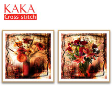 Kits de ponto cruz, conjuntos de bordado com padrão impresso, 11ct-canvas para pintura de decoração de casa, flores completas nckf118 2024 - compre barato