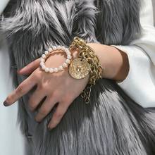 Женский винтажный браслет с искусственным жемчугом, золотистого/серебряного цвета, с цепочкой 2024 - купить недорого