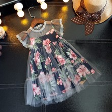 Vestido de malla con estampado de flores para niñas pequeñas, vestido de verano bonito sin mangas para desfiles, 2019 2024 - compra barato