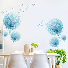 Papel de parede de dente de leão azul 3d, adesivo de vinil diy, flores, sala de estar, quarto, decoração moderna, adesivos de parede 2024 - compre barato