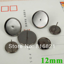 12mm Gunmetal Black Plated Circle Bezel Tray Stud Earrings Settings Blank DIY Glass Vials CABs Stuffs Making 2024 - buy cheap