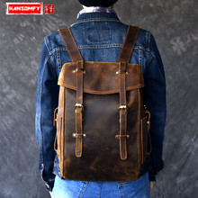 New Genuine Leather Men's Backpack Retro Large Capacity Shoulder Bag Male 14" Laptop Brown Travel Backpacks Crazy Horse Leather 2024 - buy cheap