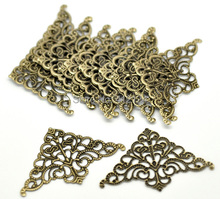 100 Bronze Tone Filigree Hollow Triangle Wraps Charms Connectors Jewelry Making Findings 5x3.2cm(2"x1-1/4") 2024 - buy cheap