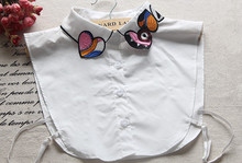 Suéter femenino con cuello falso decorativo de algodón con solapa pequeña con bordado colorido encantador a la moda coreana 2024 - compra barato