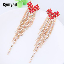 Kymyad Crystal HeartTassel Earrings For Women Brincos Long Drop Earrings New Statement Earings Fashion Jewelry Boucle D'oreille 2024 - buy cheap
