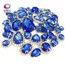 Light blue color Mix size Crystal buckle+claw rhinestone,Silver base galss sew on stones diy/Clothing accessories 50pcs/pack 2024 - buy cheap