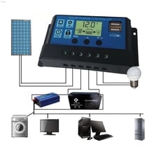 PWM-Panel Solar con USB Dual, regulador de batería, controlador de carga de 12/24V LCD, 10/20/30A 2024 - compra barato