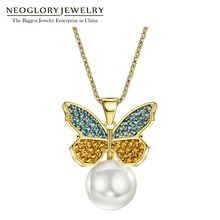 Neoglory colorido borboleta longa luz amarelo ouro cor simulado pérola colares & pingentes para presentes femininos jóias 2020new 2024 - compre barato
