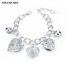 Pulseiras & braceletes de prata de berloque vazado coração para mulheres joias cristal aço inoxidável pulseira ajustável sbr160019 2024 - compre barato