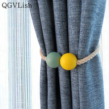 QGVLish 2Pcs Wood Ball With Magnet Curtain Tiebacks Strap Hanging Belt Curtain Accessories Buckle Holder Bind Clips Home Decor 2024 - buy cheap